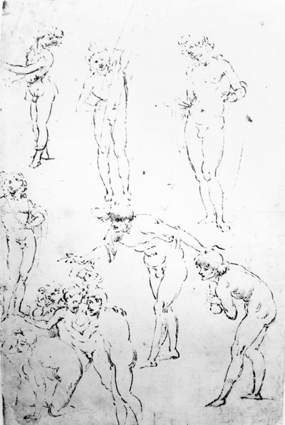 Figurale Studies voor de Aanbidding der Wijzen, ca. 1481 door Leonardo da Vinci